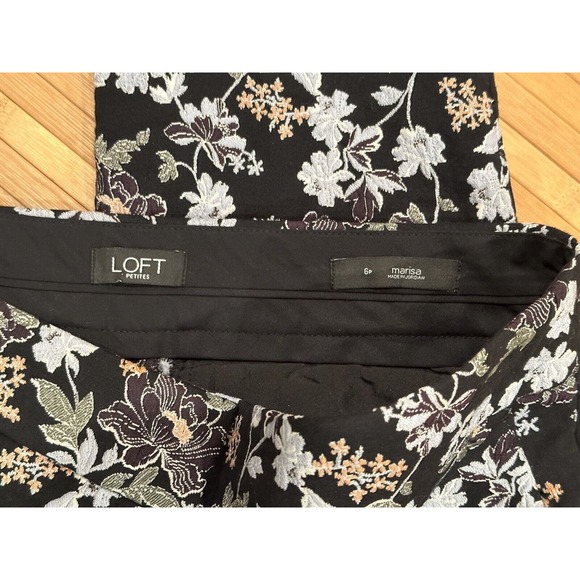 LOFT Women’s Sz 6P Marisa Pants Embroidered Jacquard Flowers Pencil Ankle - Picture 9 of 12